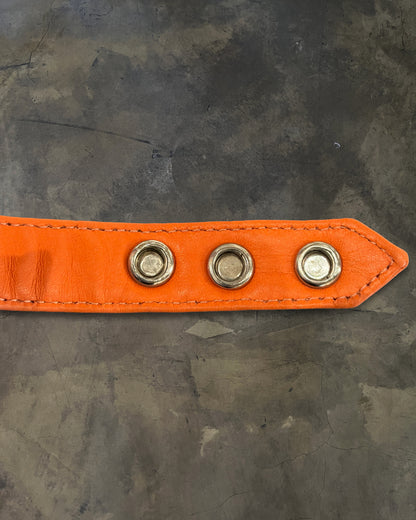 CHROME HEARTS CROSS 3 BUTTON ORANGE LEATHER BRACELET