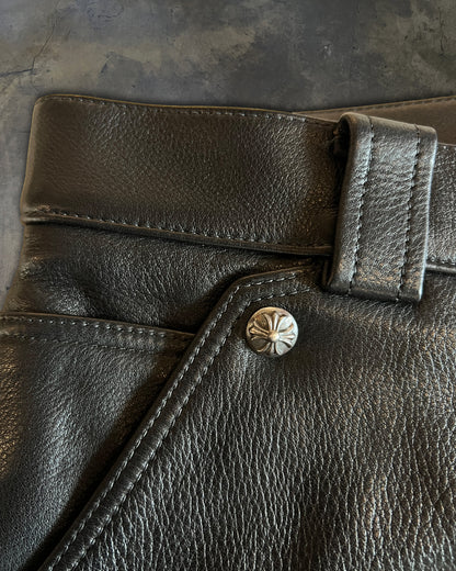 CHROME HEARTS FLEUR KNEE LEATHER PANTS