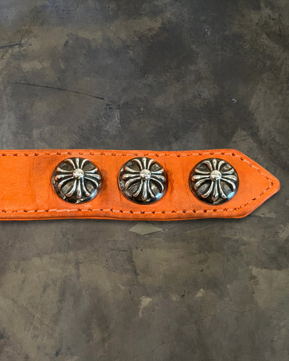CHROME HEARTS CROSS 3 BUTTON ORANGE LEATHER BRACELET