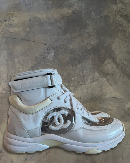 CHANEL SS2018 WHITE TRANSPARENT HIGH TOP SNEAKERS