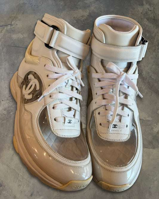 CHANEL SS2018 WHITE TRANSPARENT HIGH TOP SNEAKERS