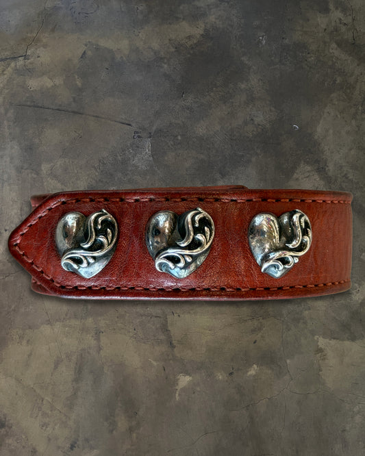 CHROME HEARTS TRIPLE VINE HEART BUTTON LEATHER BRACELET