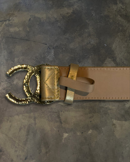 CHANEL GOLD QUILTED LAMBSKIN STUDDED CC BELT