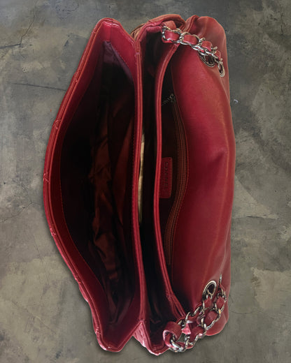 CHANEL 2011 RED MAXI QUILTED LAMBSKIN 3 ACCORDIAN FLAP