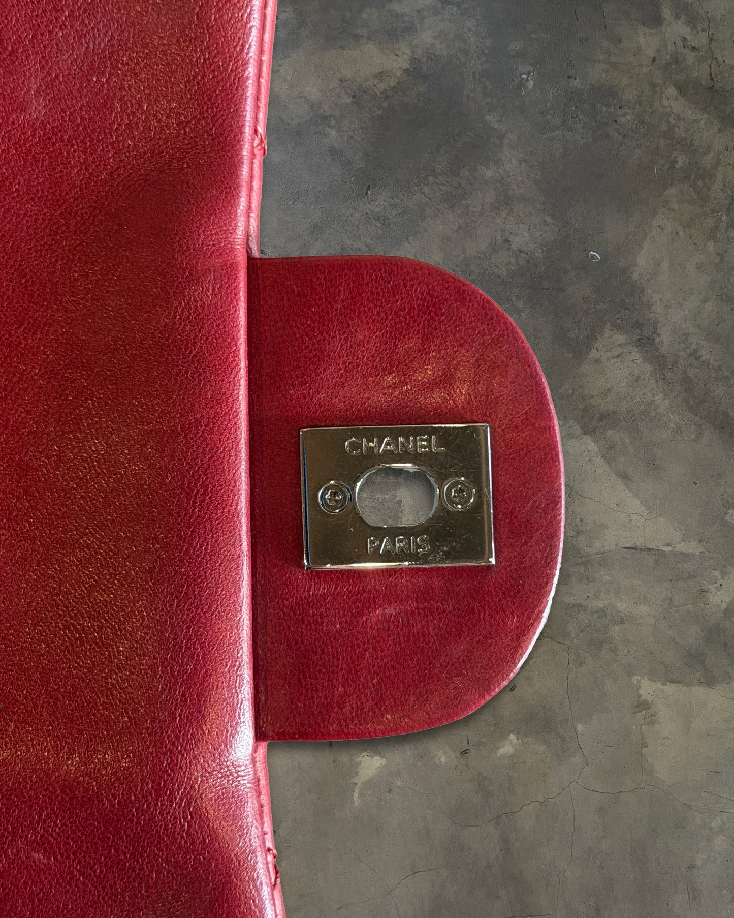 CHANEL 2011 RED MAXI QUILTED LAMBSKIN 3 ACCORDIAN FLAP