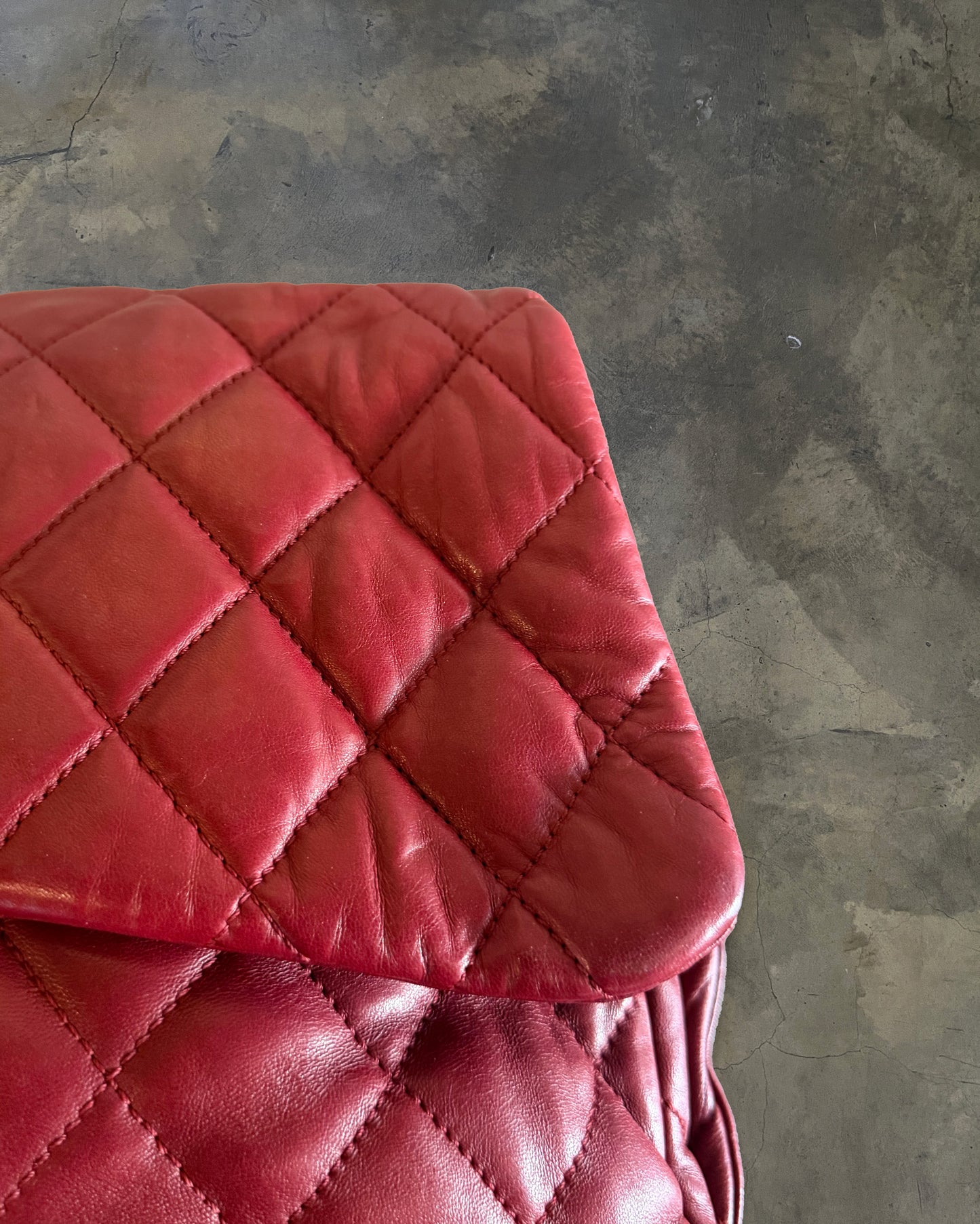 CHANEL 2011 RED MAXI QUILTED LAMBSKIN 3 ACCORDIAN FLAP