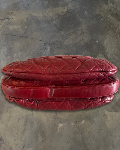 CHANEL 2011 RED MAXI QUILTED LAMBSKIN 3 ACCORDIAN FLAP