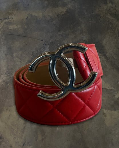 CHANEL 2014 PIRU RED QUILTED CC BELT
