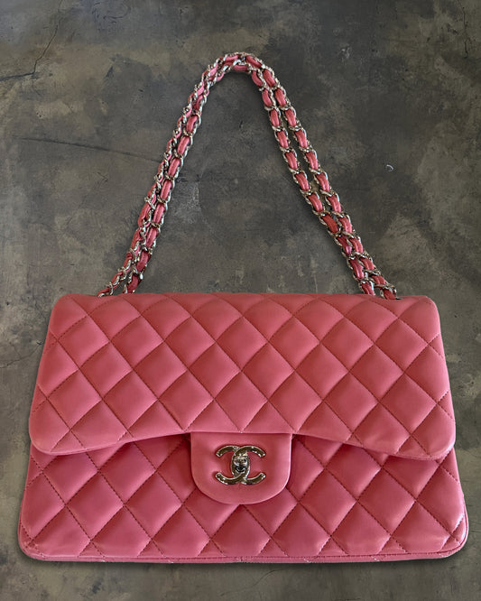 CHANEL 2013 PINK QUILTED JUMBO LAMBSKIN DOUBLE FLAP