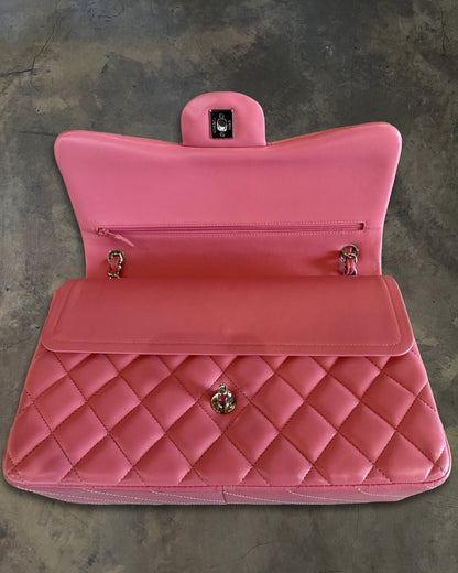 CHANEL 2013 PINK QUILTED JUMBO LAMBSKIN DOUBLE FLAP
