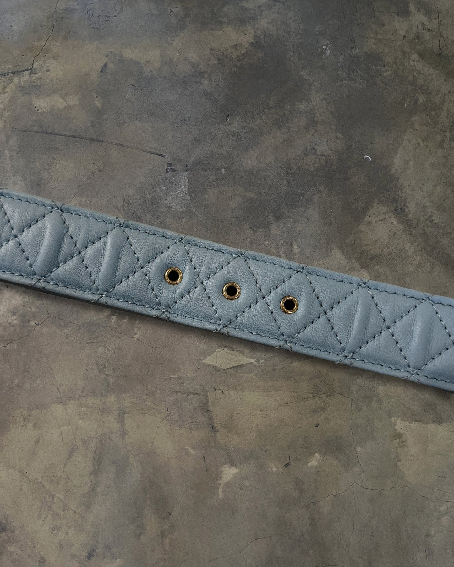 CHANEL BABY BLUE QUILTED CC PEARL BELT