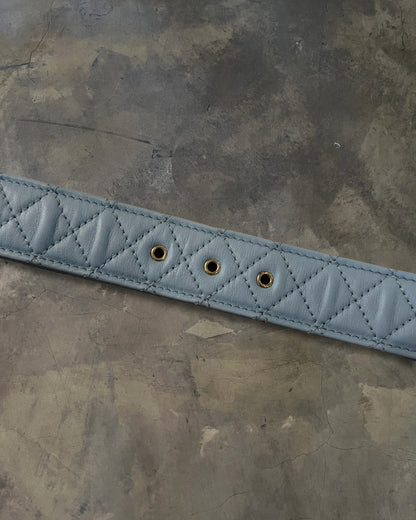 CHANEL BABY BLUE QUILTED CC PEARL BELT
