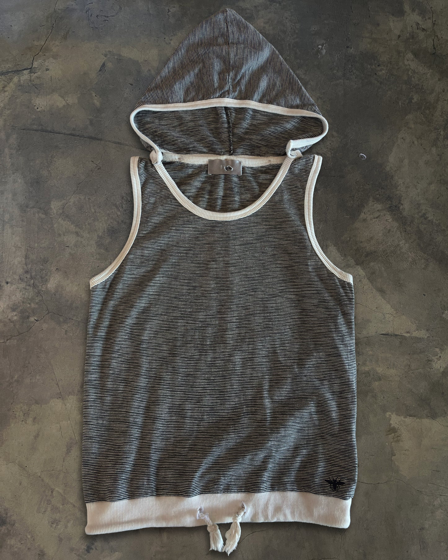 DIOR HOMME AW2005 STRIPED SLEEVELESS DETATCHABLE HOODIE