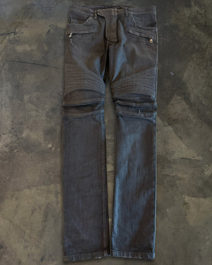 BALMAIN AW2015 BLACK WAXED COATED BIKER DENIM