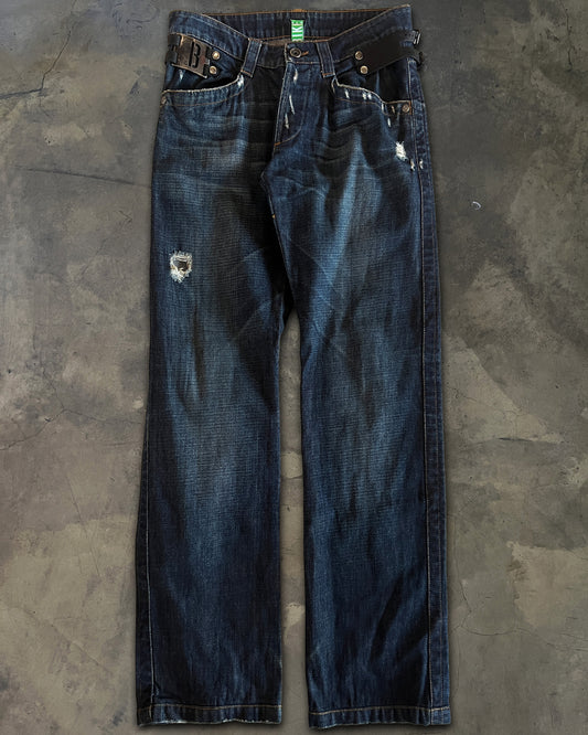 DIRK BIKKEMBERGS 90'S LEATHER SNAP DENIM