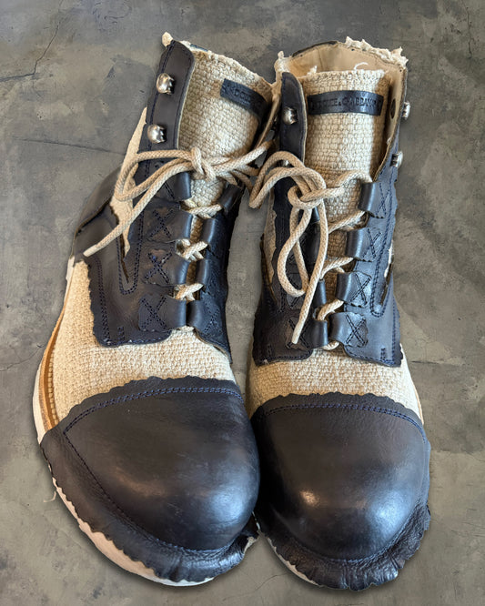 DOLCE GABBANA HYBRID LEATHER BURLAP BOOTS