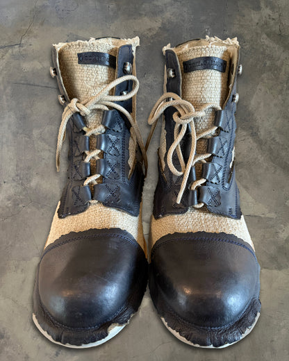 DOLCE GABBANA HYBRID LEATHER BURLAP BOOTS