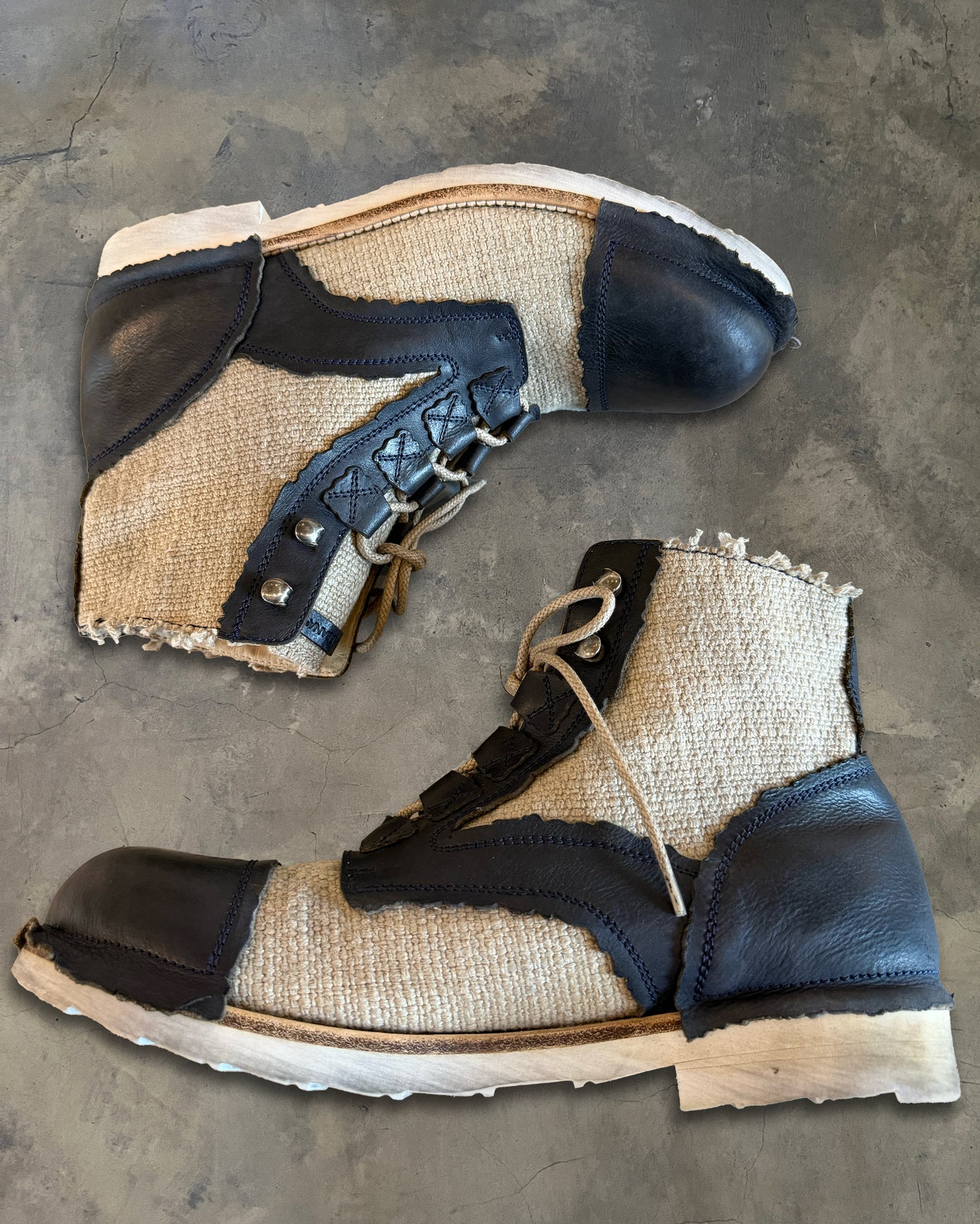 DOLCE GABBANA HYBRID LEATHER BURLAP BOOTS