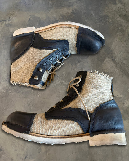 DOLCE GABBANA HYBRID LEATHER BURLAP BOOTS