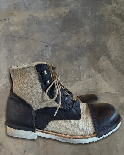 DOLCE GABBANA HYBRID LEATHER BURLAP BOOTS