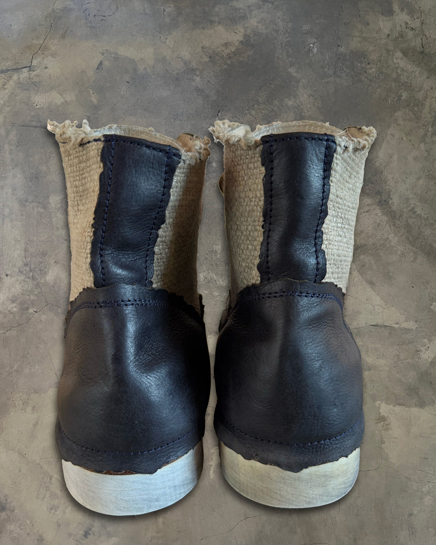 DOLCE GABBANA HYBRID LEATHER BURLAP BOOTS