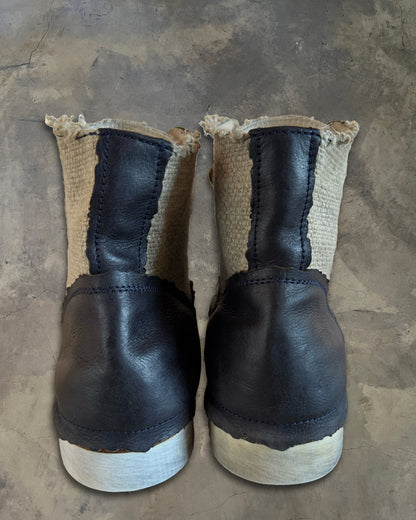 DOLCE GABBANA HYBRID LEATHER BURLAP BOOTS
