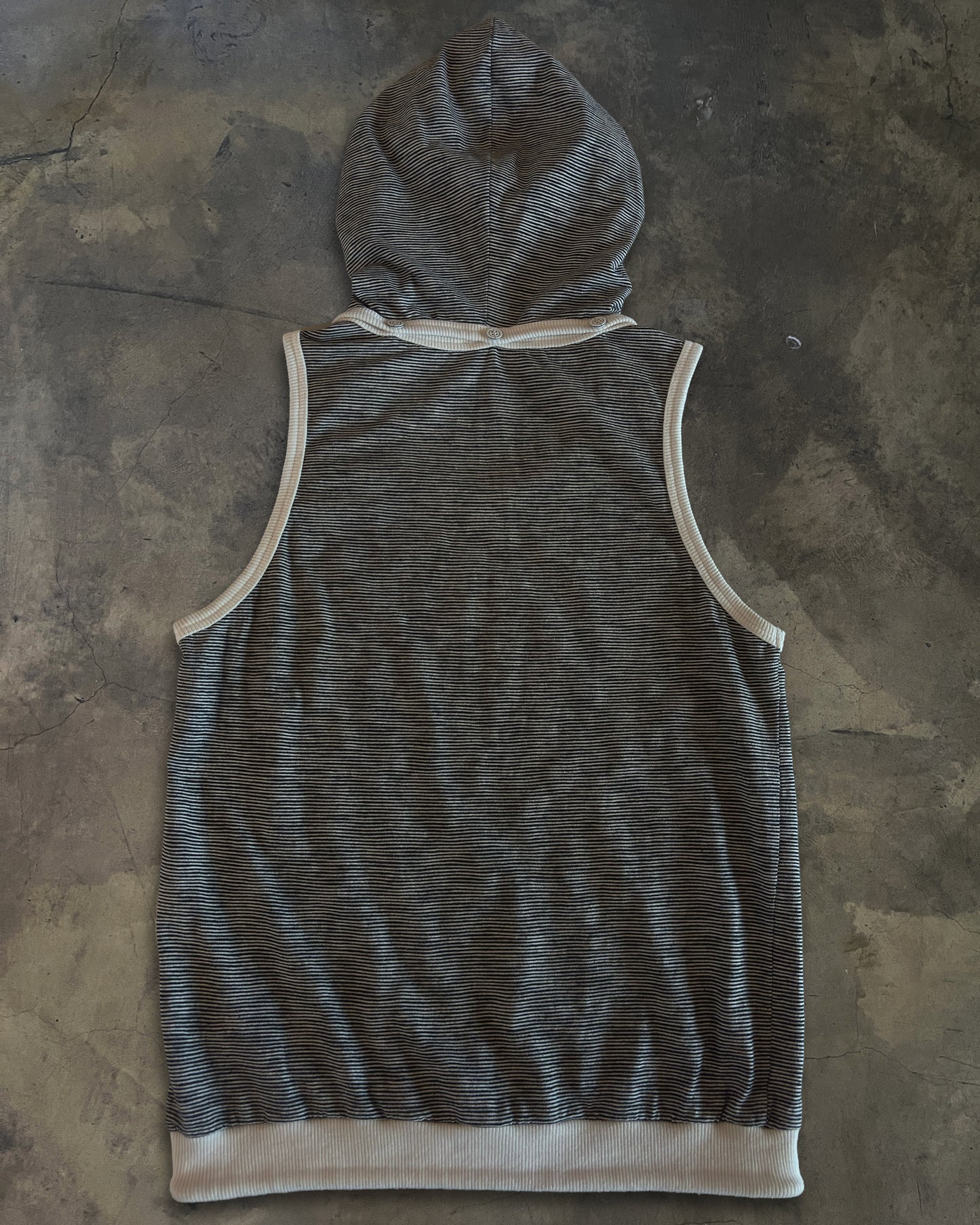 DIOR HOMME AW2005 STRIPED SLEEVELESS DETATCHABLE HOODIE