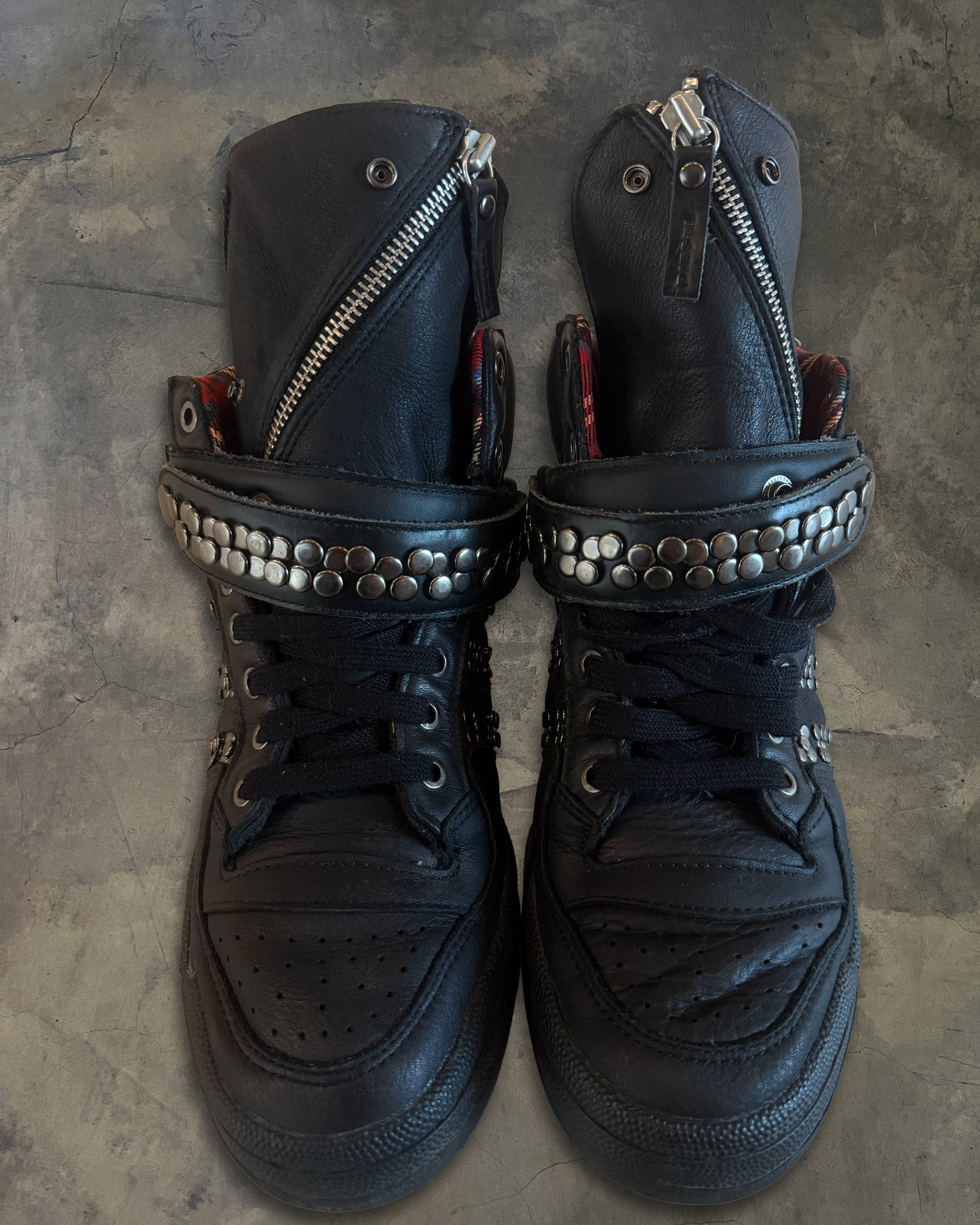 DIESEL X ADIDAS STUDDED HIGH TOP SNEAKERS