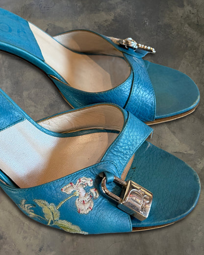 CHRISTIAN DIOR FW2003 LOCK & KEY EMBROIDERED SANDALS