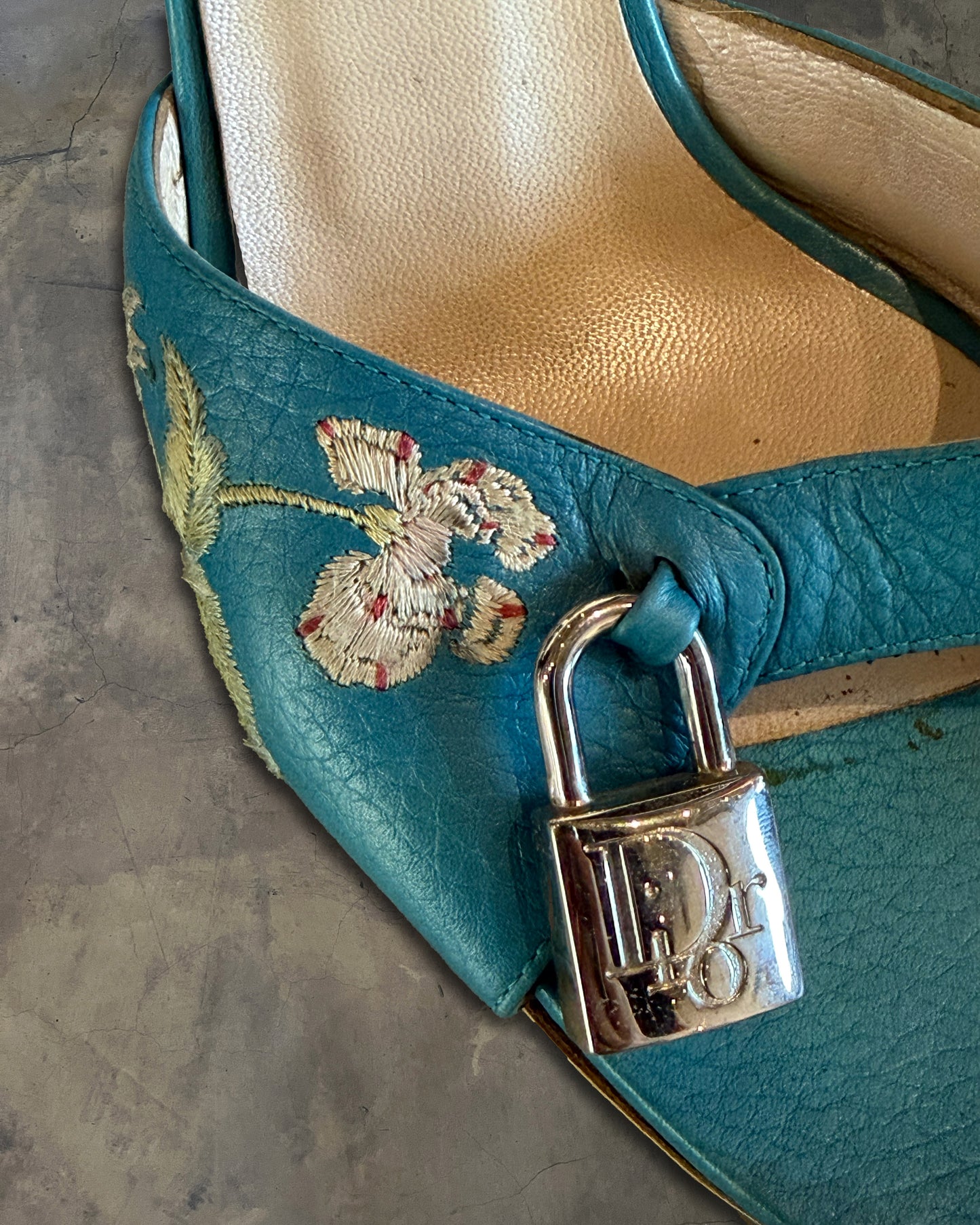 CHRISTIAN DIOR FW2003 LOCK & KEY EMBROIDERED SANDALS