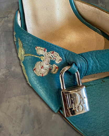 CHRISTIAN DIOR FW2003 LOCK & KEY EMBROIDERED SANDALS