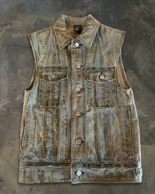 DIOR HOMME AW2004 "STRIP" WAXED BLEU CLAIRE VEST