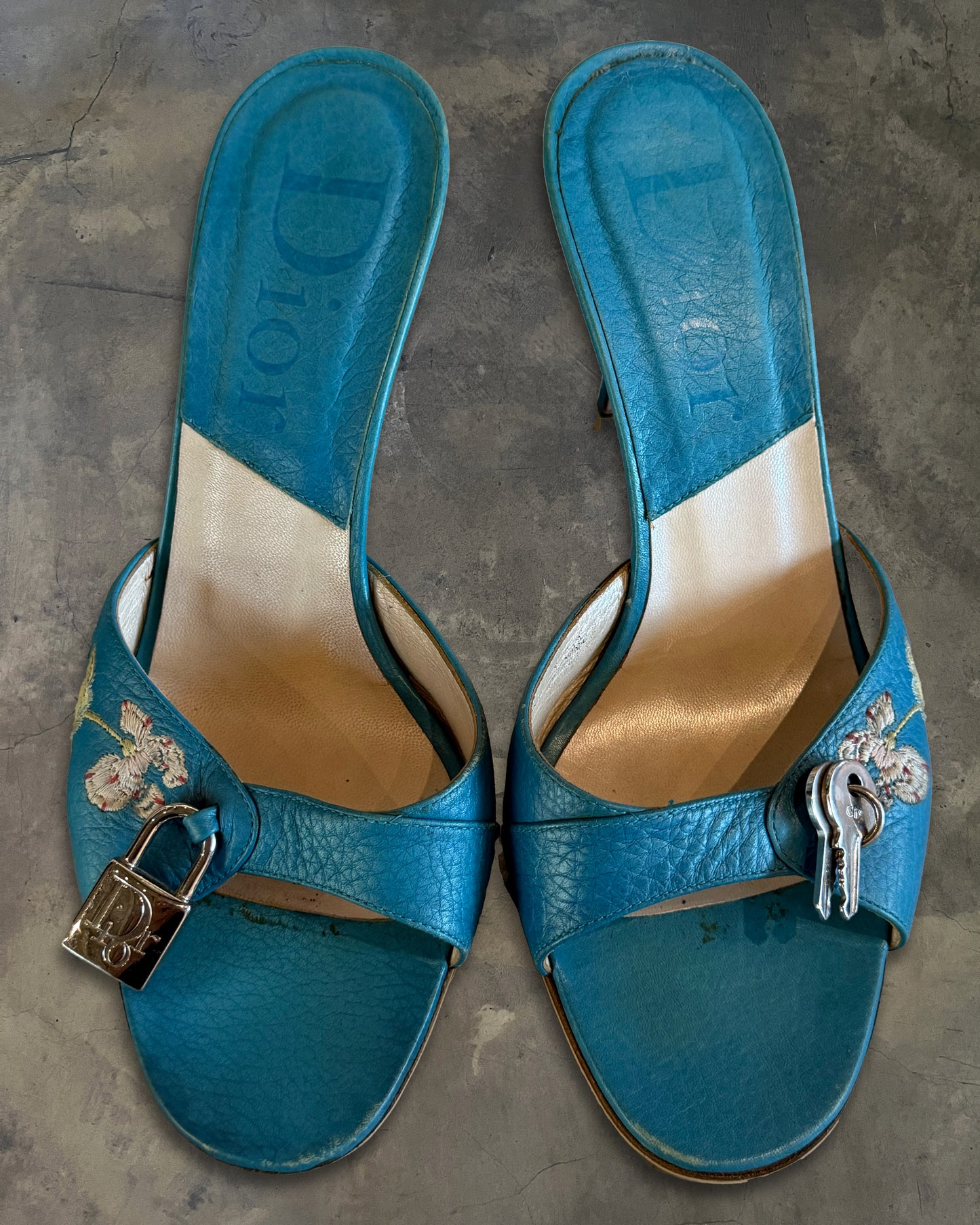 CHRISTIAN DIOR FW2003 LOCK & KEY EMBROIDERED SANDALS
