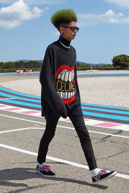 CELINE SS2021 DANCING KID RUNWAY OVERSIZED MOUTH SWEATER