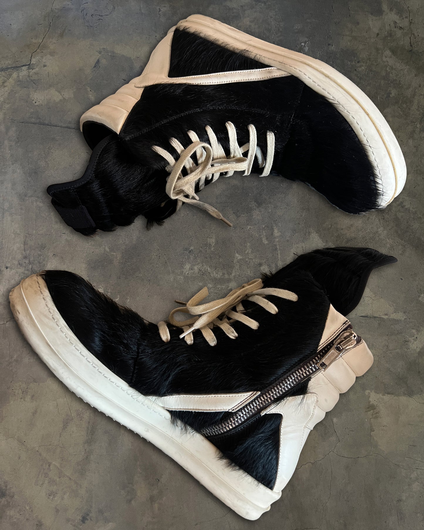 RICK OWENS FW2021 "GETHSEMANE" PONY HAIR GEOBASKETS