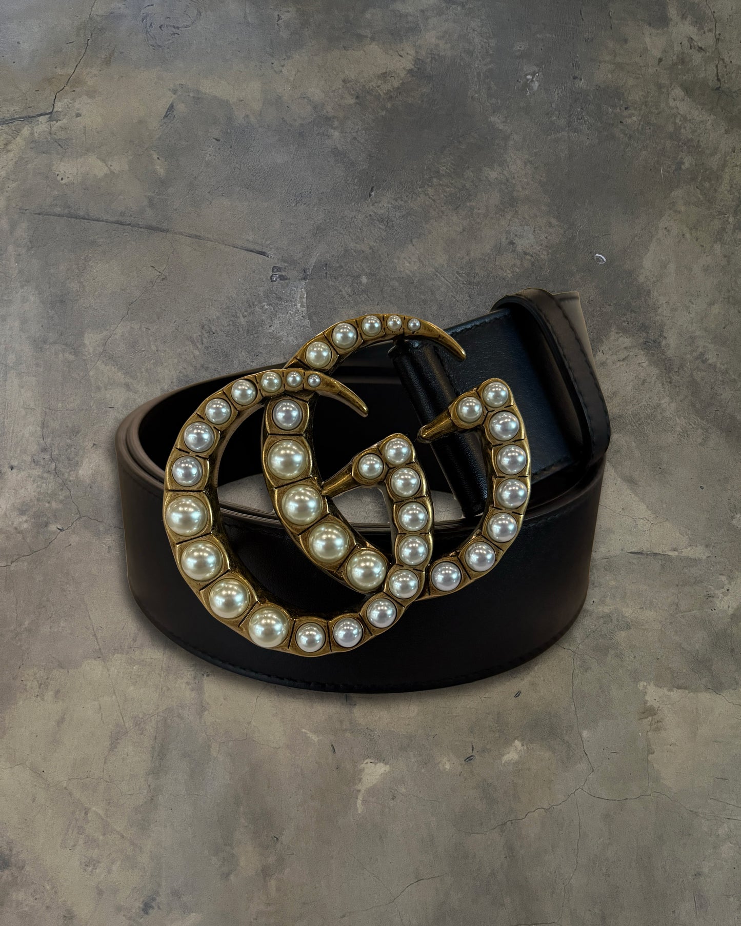GUCCI MARMONT CALFSKIN PEARL EMBELLISHED BELT