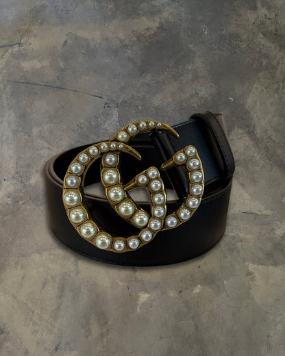 GUCCI MARMONT CALFSKIN PEARL EMBELLISHED BELT