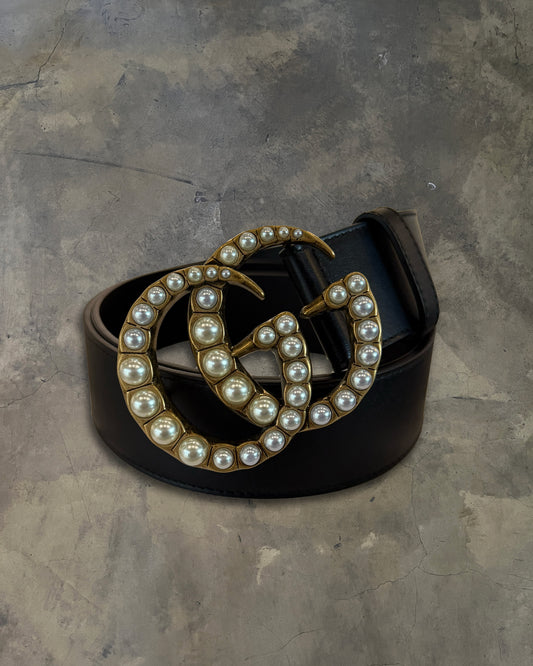 GUCCI MARMONT CALFSKIN PEARL EMBELLISHED BELT