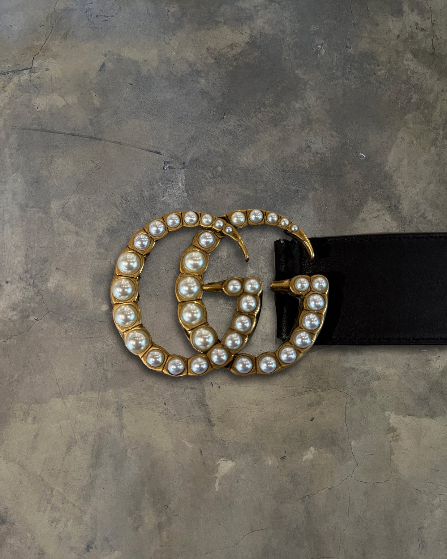 GUCCI MARMONT CALFSKIN PEARL EMBELLISHED BELT