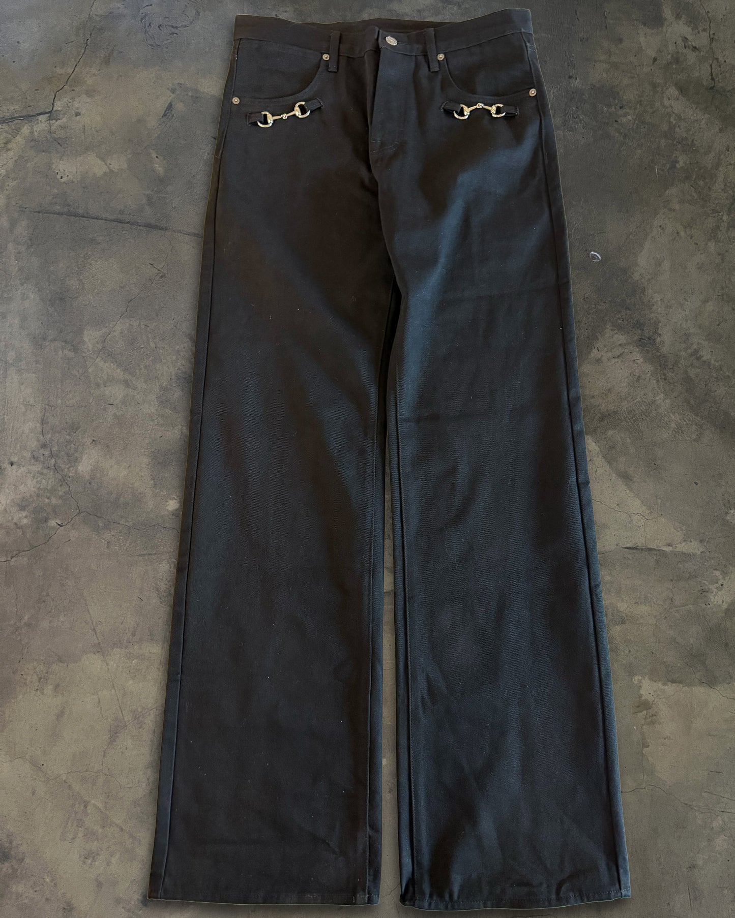 GUCCI AW2025 HORSE BIT EMBELLISHED BLACK DENIM