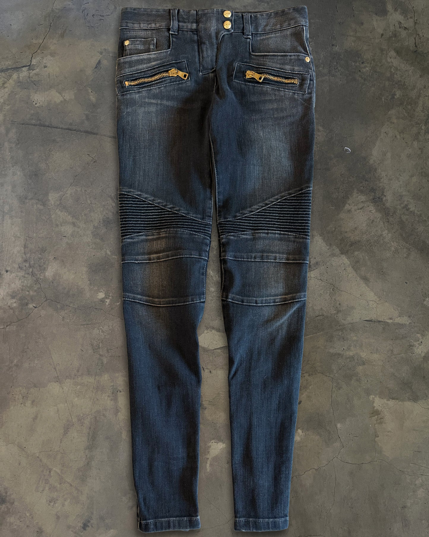 BALMAIN WASHED BIKER DENIM