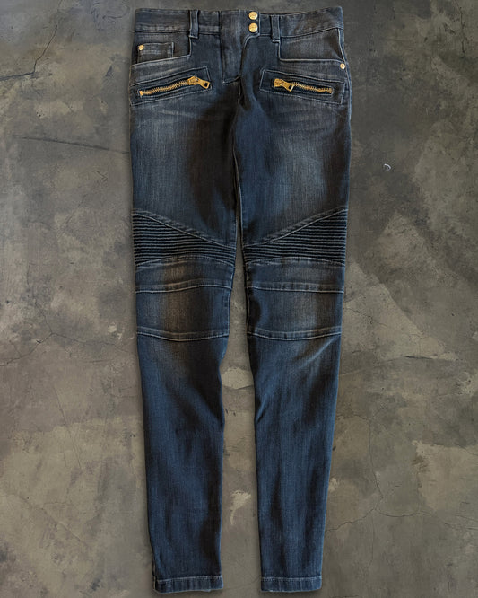 BALMAIN WASHED BIKER DENIM