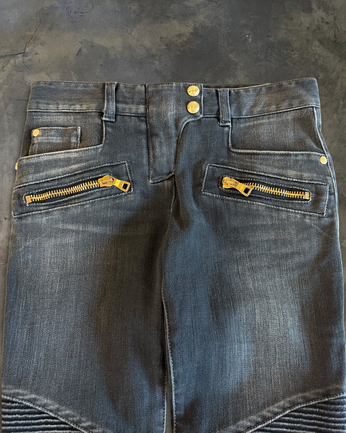 BALMAIN WASHED BIKER DENIM