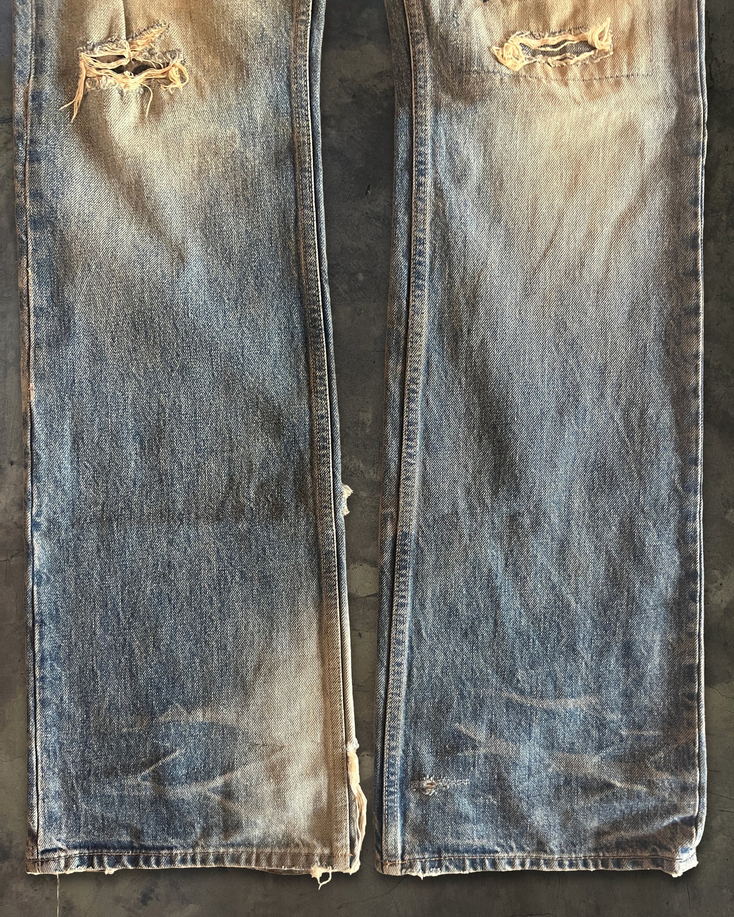 ISAMU KATAYAMA BACKLASH DISTRESSED PATCHED DENIM