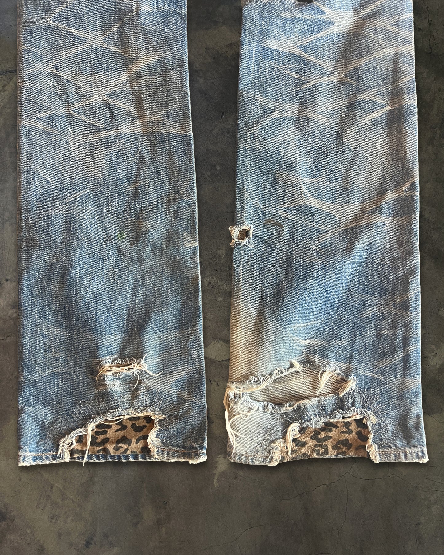 ISAMU KATAYAMA BACKLASH DISTRESSED PATCHED DENIM