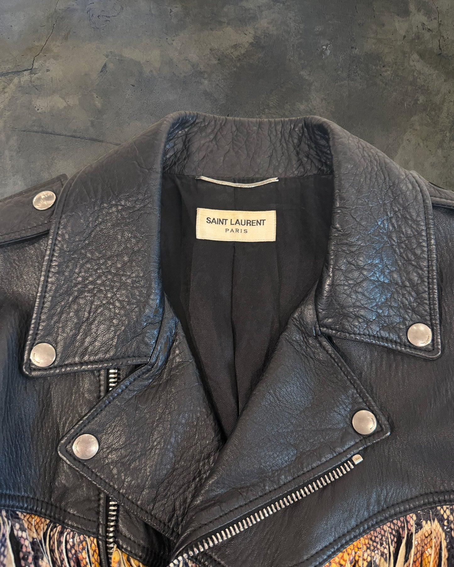 SAINT LAURENT SS2016 RUNWAY SURF SOUNDS SNAKE FRINGE JACKET