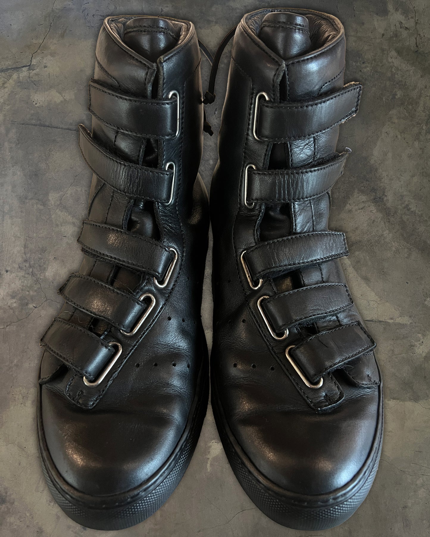 KRIS VAN ASSCHE ASYMMETRICAL VELCRO HI TOPS