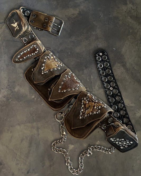KMRii BROWN PYTHON / COWHIDE STUDDED BELT