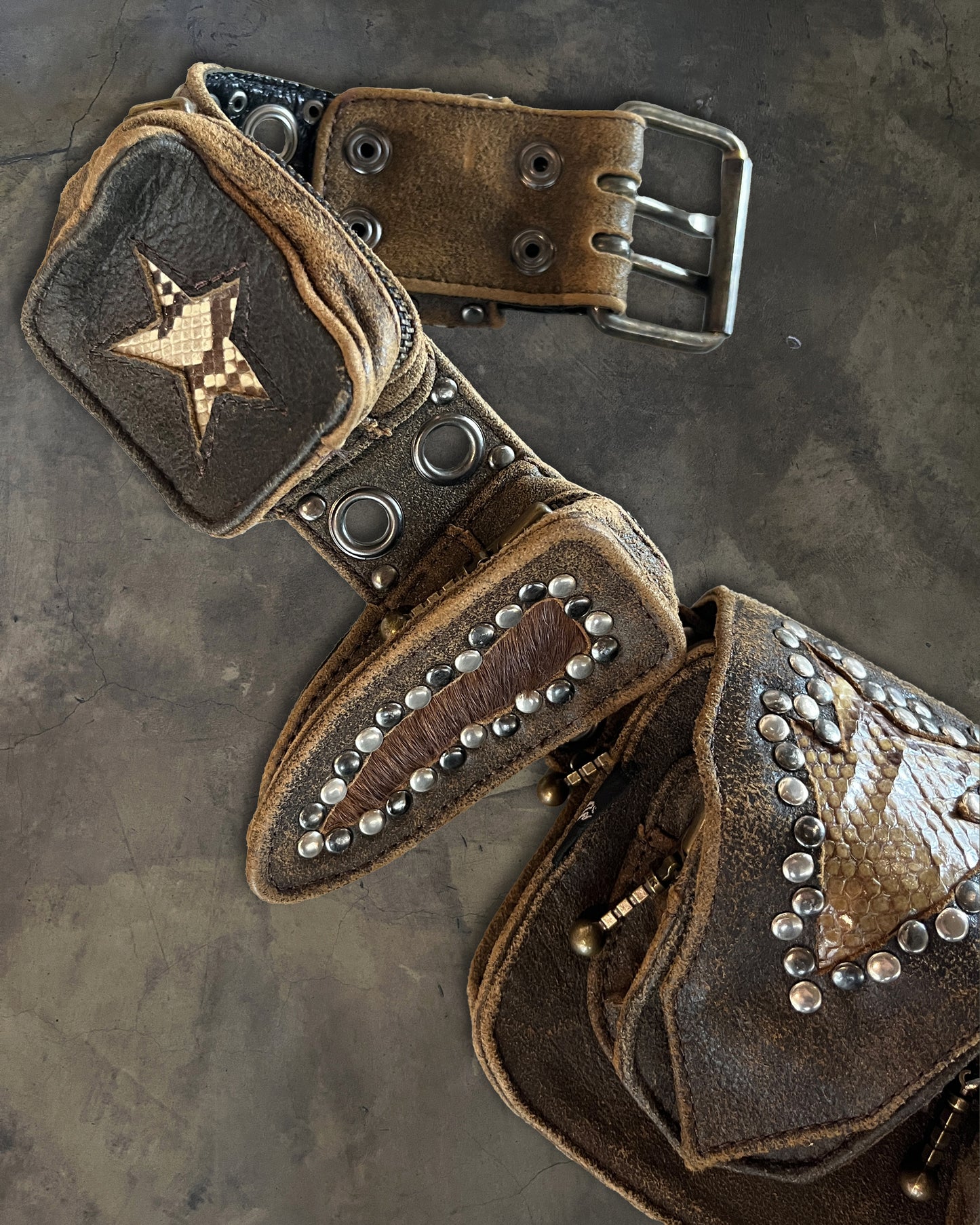 KMRii BROWN PYTHON / COWHIDE STUDDED BELT