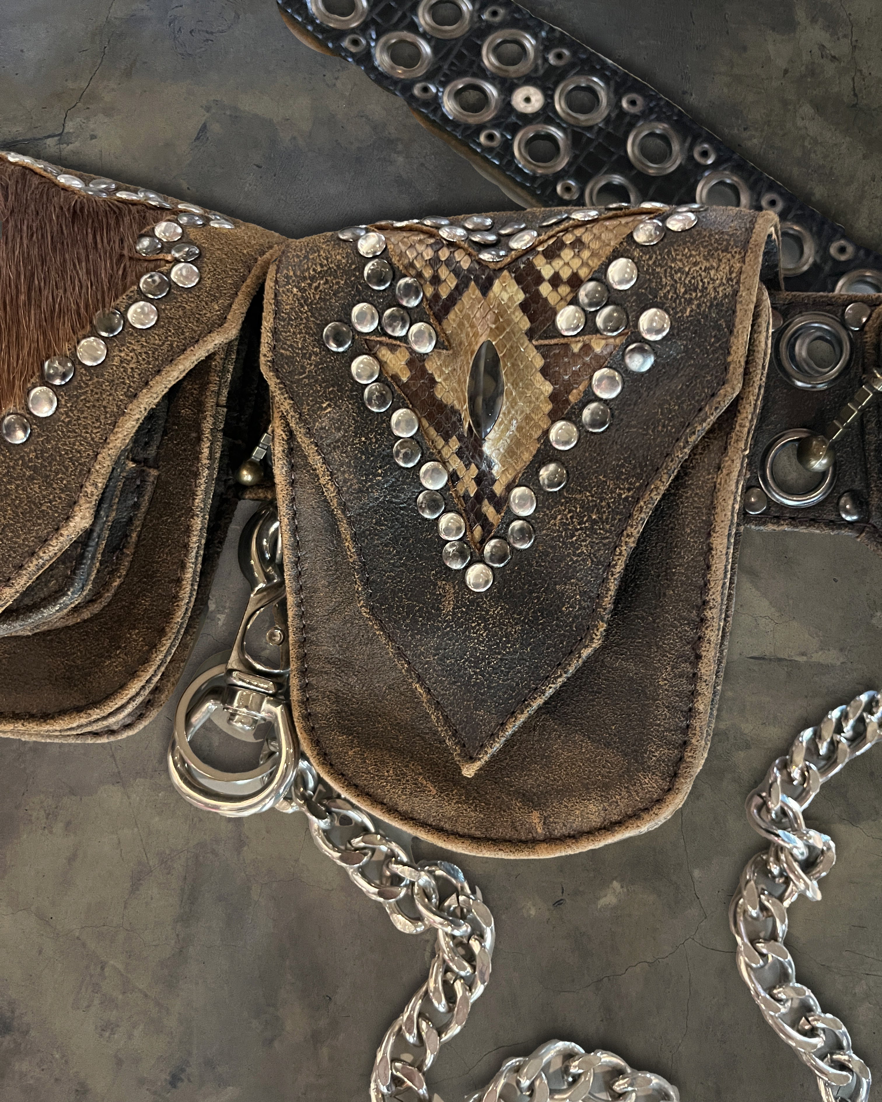 KMRii BROWN PYTHON / COWHIDE STUDDED BELT – glam archive